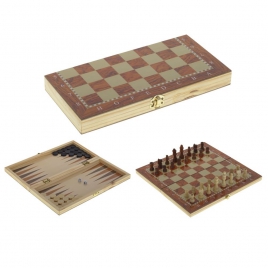 241716 Настольная игра "3 в1" (шахматы, шашки, нарды), L30 W15,5 H3,5 см