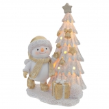 763398 Фигурка декоративная "Снеговик и ёлка" с подсветкой, L11,5 W9 H15 см