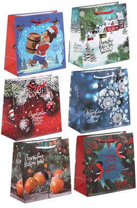 11/XA26.1 Сумка-пакет бум. полуср. квадр.- нов.год микс 12/бл